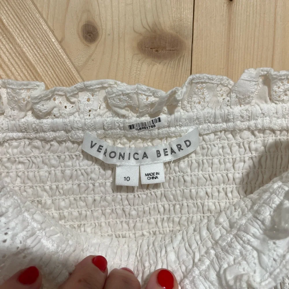 Gently Used Veronica Beard Denise Smocked Dress in White, Size 10. - Picture 6 of 8